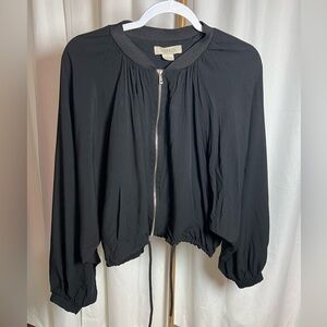 Astrid Black Bomber Jacket with Cropped Length and Elasticized Cuffs